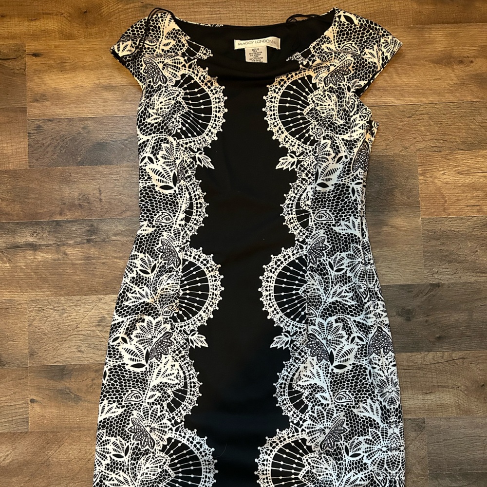 Maggy London Black and White Lace Dress